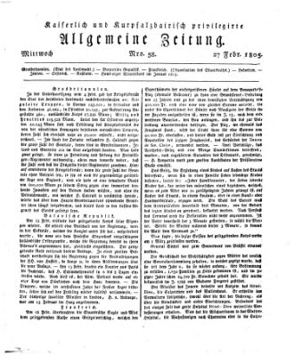 Kaiserlich- und Kurpfalzbairisch privilegirte allgemeine Zeitung (Allgemeine Zeitung) Mittwoch 27. Februar 1805