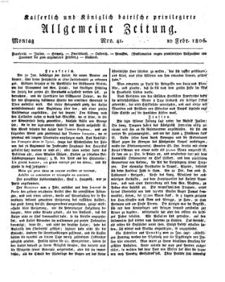 Kaiserlich- und Kurpfalzbairisch privilegirte allgemeine Zeitung (Allgemeine Zeitung) Montag 10. Februar 1806