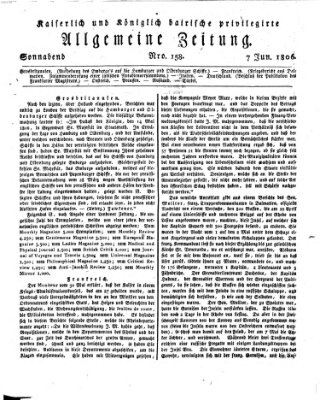 Kaiserlich- und Kurpfalzbairisch privilegirte allgemeine Zeitung (Allgemeine Zeitung) Samstag 7. Juni 1806