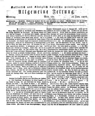 Kaiserlich- und Kurpfalzbairisch privilegirte allgemeine Zeitung (Allgemeine Zeitung) Montag 16. Juni 1806