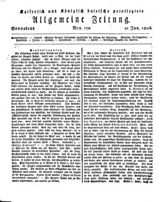 Kaiserlich- und Kurpfalzbairisch privilegirte allgemeine Zeitung (Allgemeine Zeitung) Samstag 21. Juni 1806