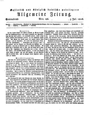 Kaiserlich- und Kurpfalzbairisch privilegirte allgemeine Zeitung (Allgemeine Zeitung) Samstag 5. Juli 1806