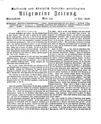 Kaiserlich- und Kurpfalzbairisch privilegirte allgemeine Zeitung (Allgemeine Zeitung) Samstag 12. Juli 1806