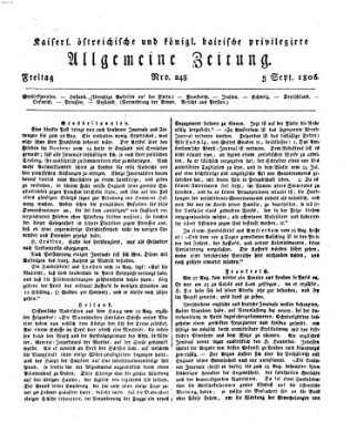 Kaiserlich- und Kurpfalzbairisch privilegirte allgemeine Zeitung (Allgemeine Zeitung) Freitag 5. September 1806
