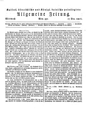 Kaiserlich- und Kurpfalzbairisch privilegirte allgemeine Zeitung (Allgemeine Zeitung) Mittwoch 17. Dezember 1806