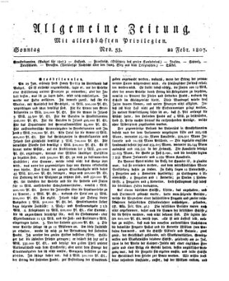 Allgemeine Zeitung Sonntag 22. Februar 1807