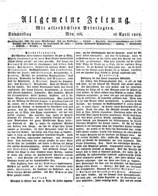 Allgemeine Zeitung Donnerstag 16. April 1807