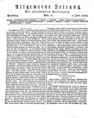 Allgemeine Zeitung Dienstag 17. Januar 1809