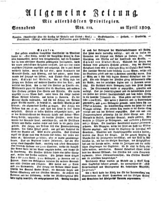 Allgemeine Zeitung Samstag 22. April 1809