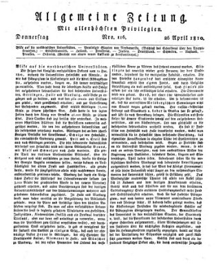 Allgemeine Zeitung Donnerstag 26. April 1810