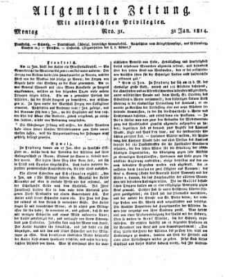 Allgemeine Zeitung Montag 31. Januar 1814