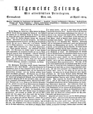 Allgemeine Zeitung Samstag 16. April 1814