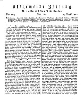 Allgemeine Zeitung Sonntag 17. April 1814