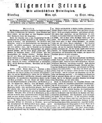 Allgemeine Zeitung Dienstag 13. September 1814