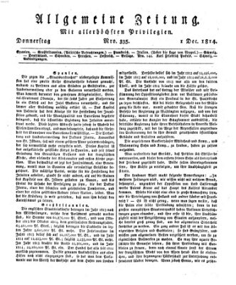 Allgemeine Zeitung Donnerstag 1. Dezember 1814