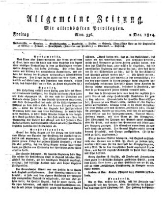 Allgemeine Zeitung Freitag 2. Dezember 1814