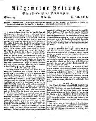 Allgemeine Zeitung Sonntag 22. Januar 1815