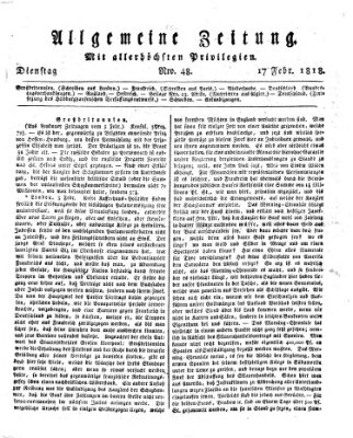 Allgemeine Zeitung Dienstag 17. Februar 1818