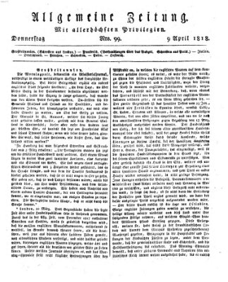 Allgemeine Zeitung Donnerstag 9. April 1818