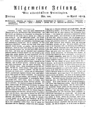 Allgemeine Zeitung Freitag 10. April 1818