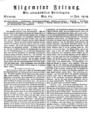 Allgemeine Zeitung Sonntag 21. Juni 1818