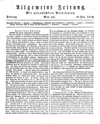 Allgemeine Zeitung Freitag 10. Juli 1818