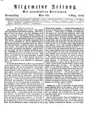 Allgemeine Zeitung Donnerstag 6. August 1818