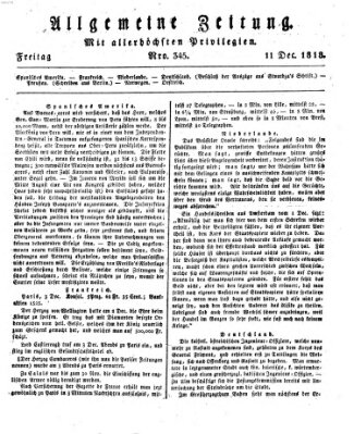 Allgemeine Zeitung Freitag 11. Dezember 1818