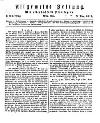 Allgemeine Zeitung Donnerstag 31. Dezember 1818