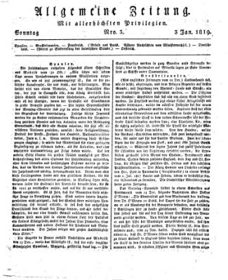 Allgemeine Zeitung Sonntag 3. Januar 1819