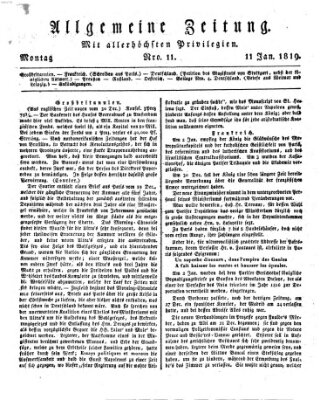 Allgemeine Zeitung Montag 11. Januar 1819