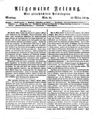 Allgemeine Zeitung Montag 22. März 1819