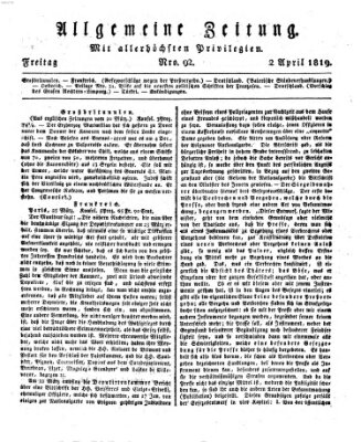 Allgemeine Zeitung Freitag 2. April 1819