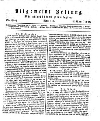 Allgemeine Zeitung Dienstag 20. April 1819