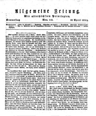 Allgemeine Zeitung Donnerstag 22. April 1819