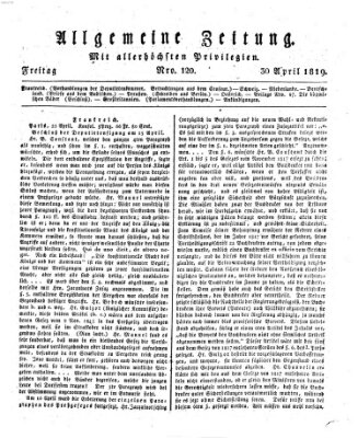 Allgemeine Zeitung Freitag 30. April 1819
