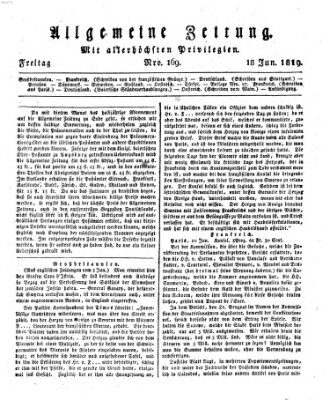 Allgemeine Zeitung Freitag 18. Juni 1819