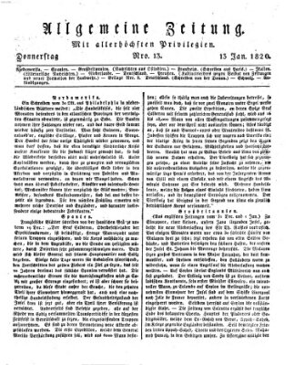 Allgemeine Zeitung Donnerstag 13. Januar 1820