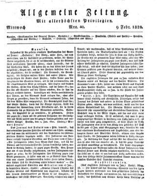 Allgemeine Zeitung Mittwoch 9. Februar 1820
