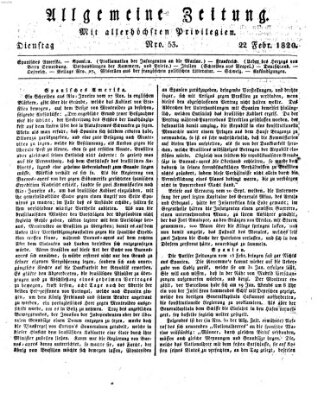 Allgemeine Zeitung Dienstag 22. Februar 1820