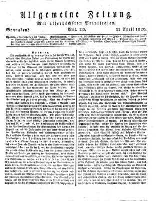 Allgemeine Zeitung Samstag 22. April 1820