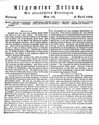 Allgemeine Zeitung Sonntag 23. April 1820