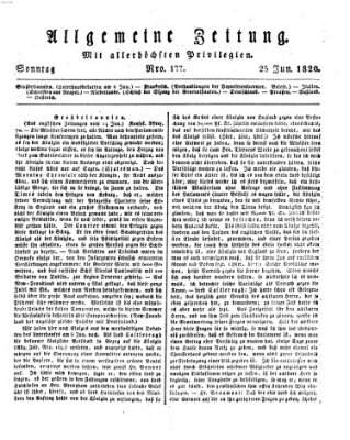 Allgemeine Zeitung Sonntag 25. Juni 1820