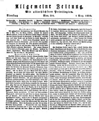 Allgemeine Zeitung Dienstag 1. August 1820