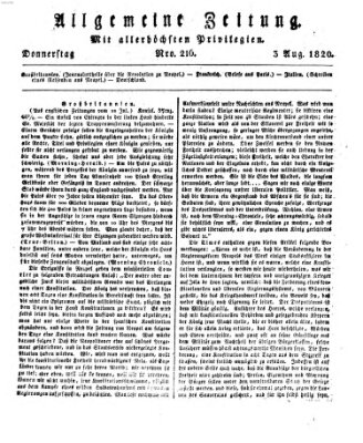 Allgemeine Zeitung Donnerstag 3. August 1820