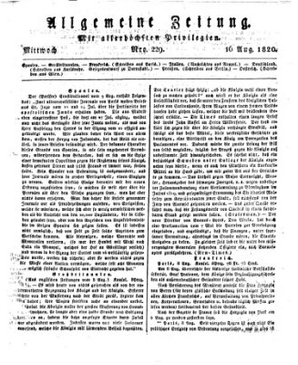 Allgemeine Zeitung Mittwoch 16. August 1820