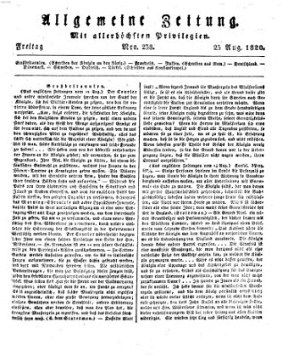 Allgemeine Zeitung Freitag 25. August 1820