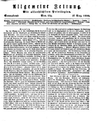 Allgemeine Zeitung Samstag 26. August 1820