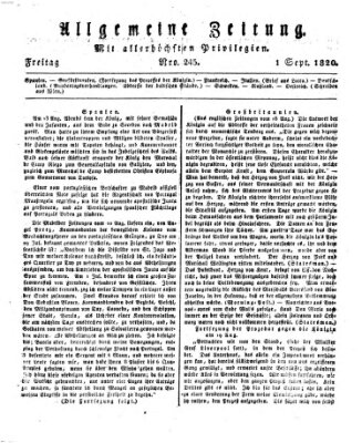 Allgemeine Zeitung Freitag 1. September 1820