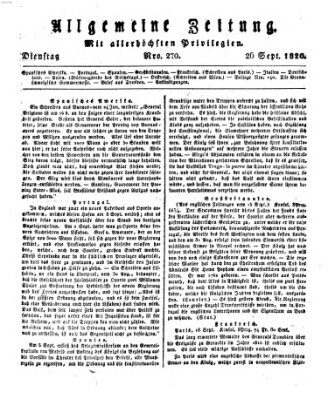 Allgemeine Zeitung Dienstag 26. September 1820